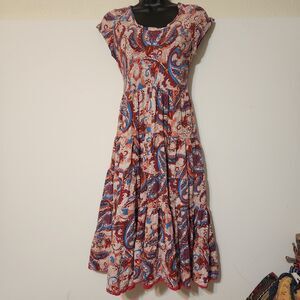 Soft Surroundings Boho Kiera Paisley tiered Midi Dress Petite S